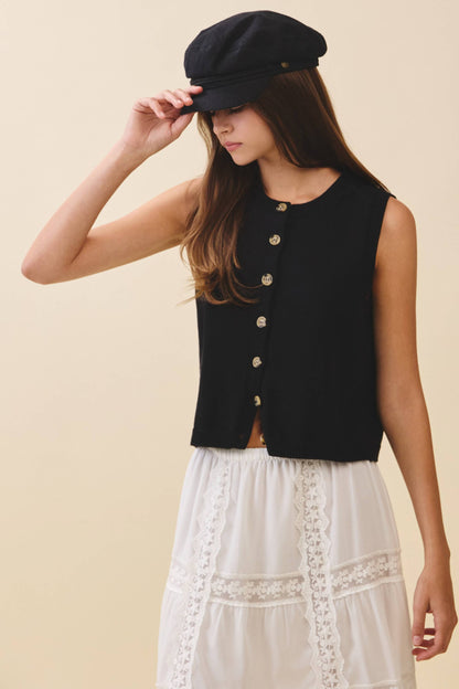 Camille Button Front Knit Vest Top