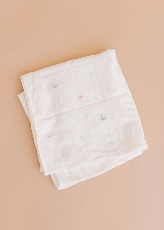 The Blueberry Hill - Muslin Swaddle Nautical Ocean Baby Organic Whale Crab Gift