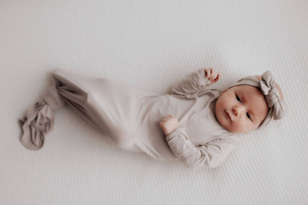 Three Little Tots - Harbor Mist Taupe Knotted Gown