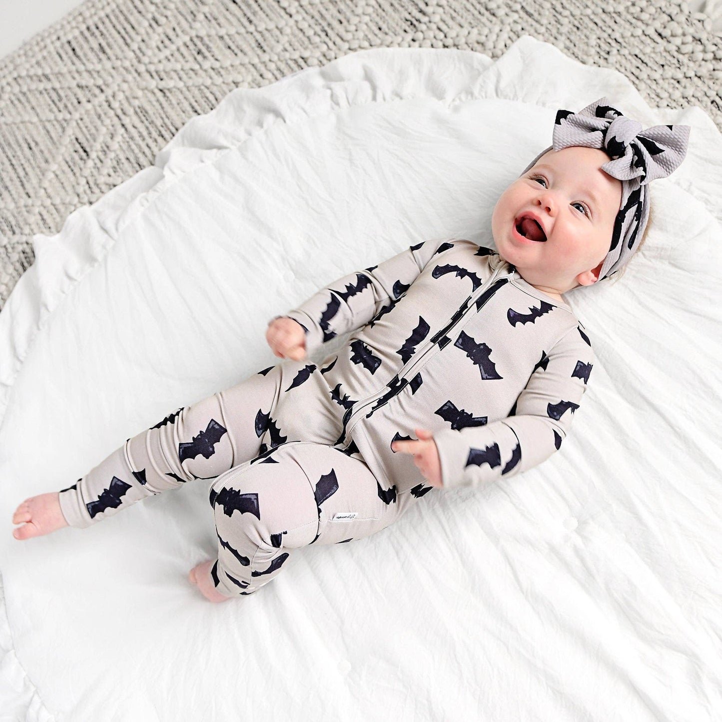 Gigi and Max - Vlad Gray Bats ZIP Bamboo Halloween One-Piece