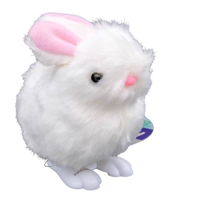 Toysmith - Farm Fresh White Fuzzy Bunny Wind Ups, Spring, Easter