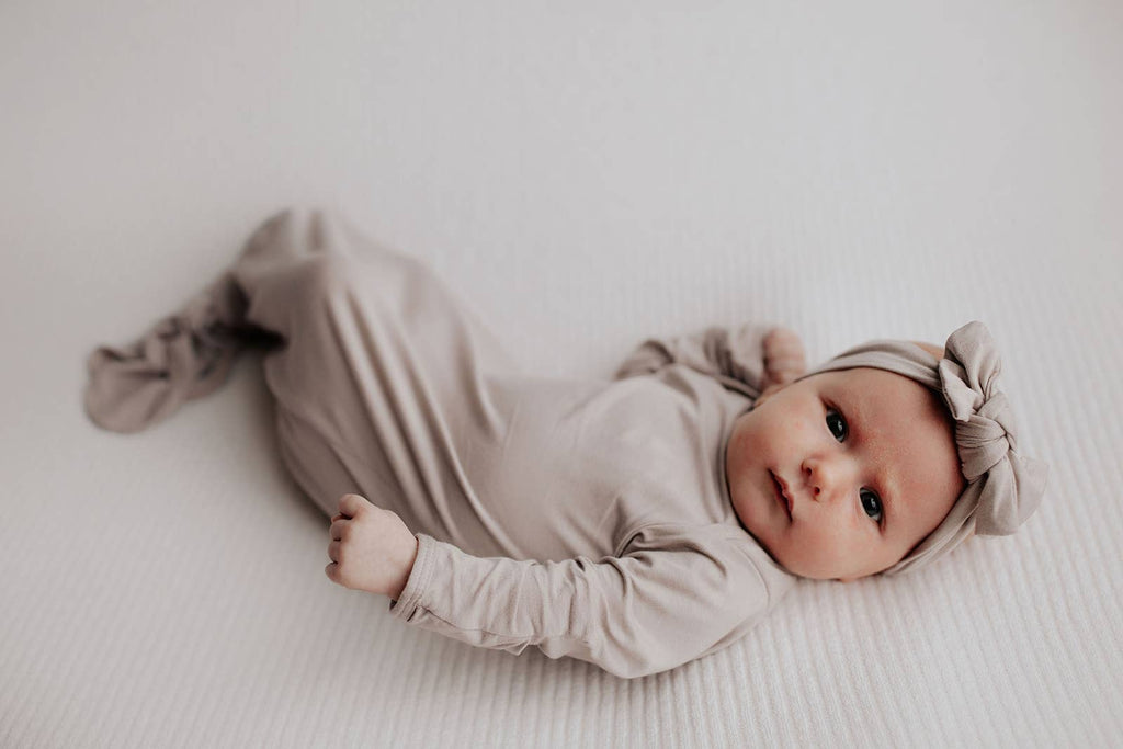 Three Little Tots - Harbor Mist Taupe Knotted Gown