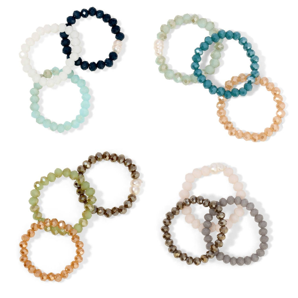 Splendid Iris - Set/3 Crystal & Pearl Rings