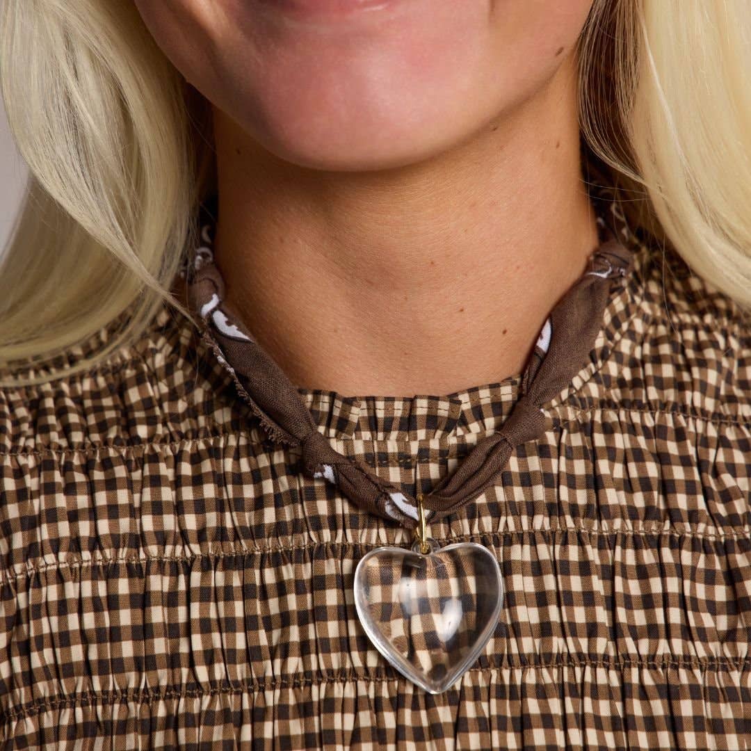 Nickel and Suede - Brown Bandana Necklace - Gold Sunburst