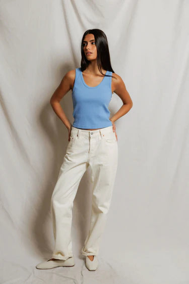 perfectwhitetee - blondie rib tank - pacific blue