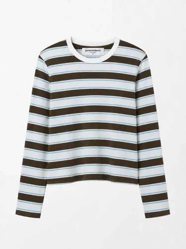 perfectwhitetee - veya cotton rugby stripe long sleeve tee - olive stripe