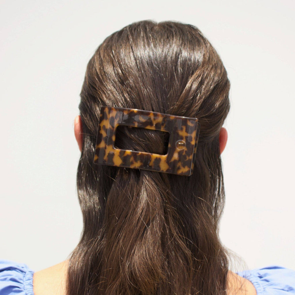 TELETIES - Flat Rectangle Hair Clip | Medium | Tortoise