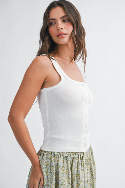 Sarah Pointelle Button Front Cami Tank - Multiple Color Options