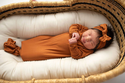 Three Little Tots - Saddle Longhorn Orange Western Knotted Newborn Baby Gown