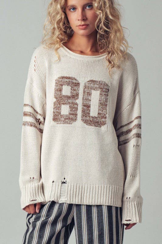 Urban Daizy - Varsity 80 Distressed Knit Pullover
