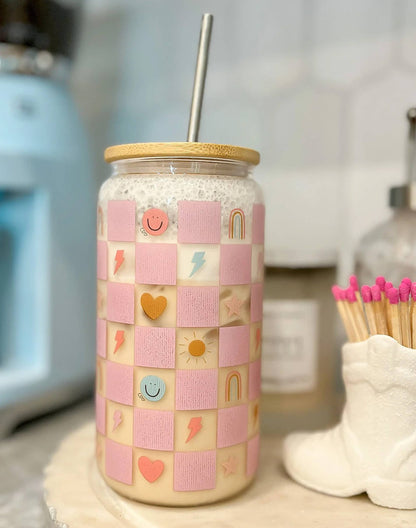 Callie Danielle - Checkerboard Icons Glass Can