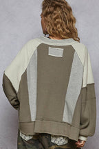 Pol Clothing - Contrast Fabric Top - Olive / Grey