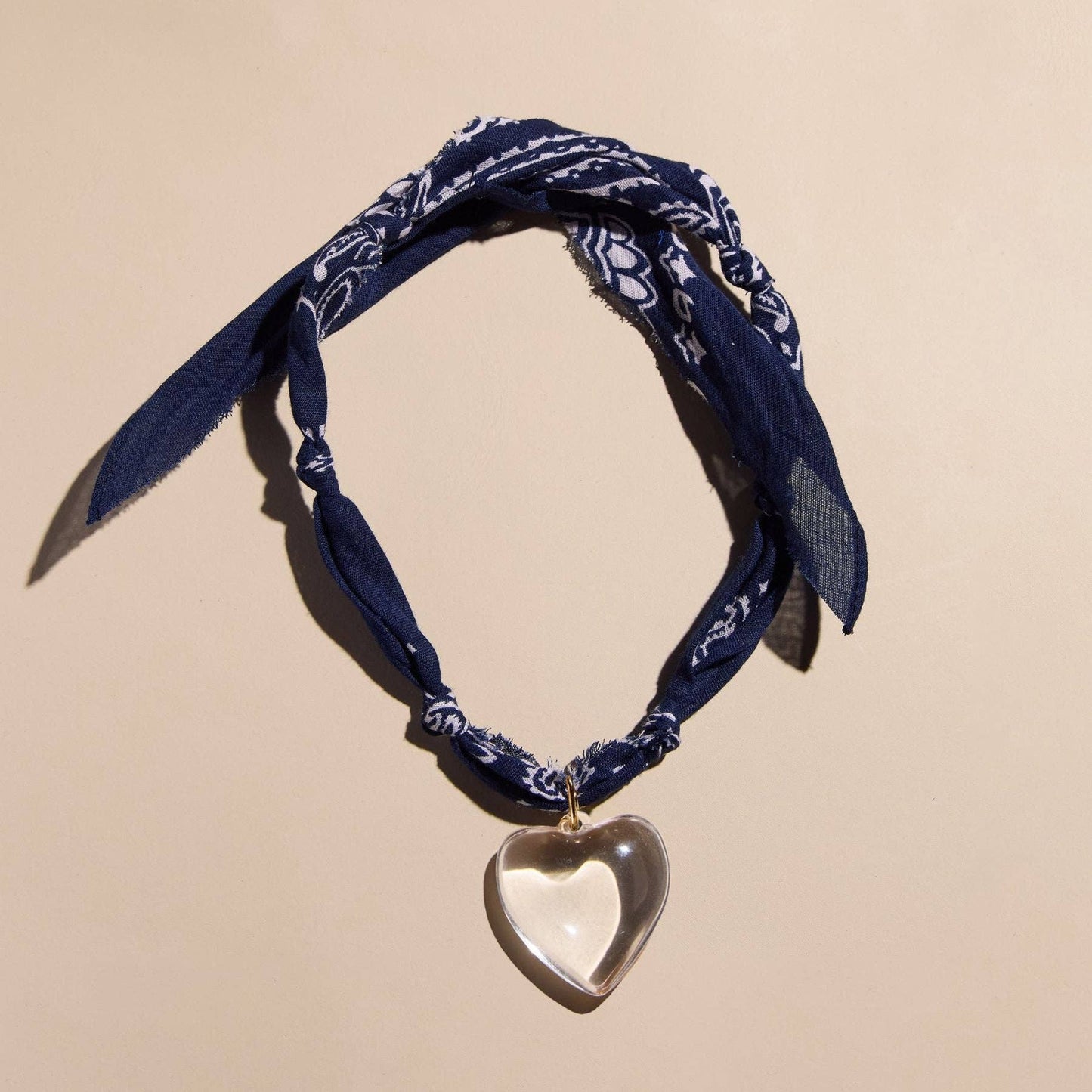 Nickel and Suede - Navy Bandana Necklace - Silver Heart Locket