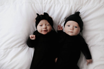 Three Little Tots - Black Ribbed Knotted Gown