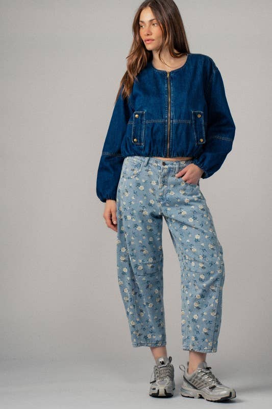 Urban Daizy - Floral Print Relaxed Fit Denim Pants