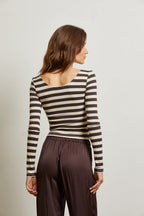 perfectwhitetee anya ribbed scoop neck top - mocha stripe