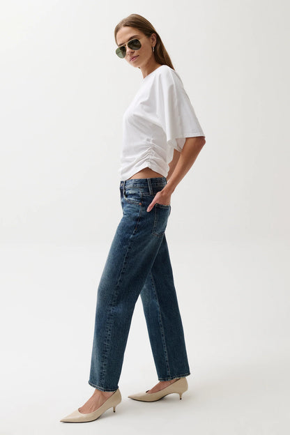 Pistola Lexi Mid Rise Bowed Straight Denim Jeans - Moonwave