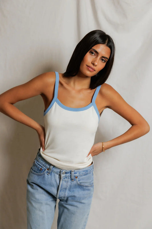 perfectwhitetee - cherry cotton jersey ringer tee - pacific blue