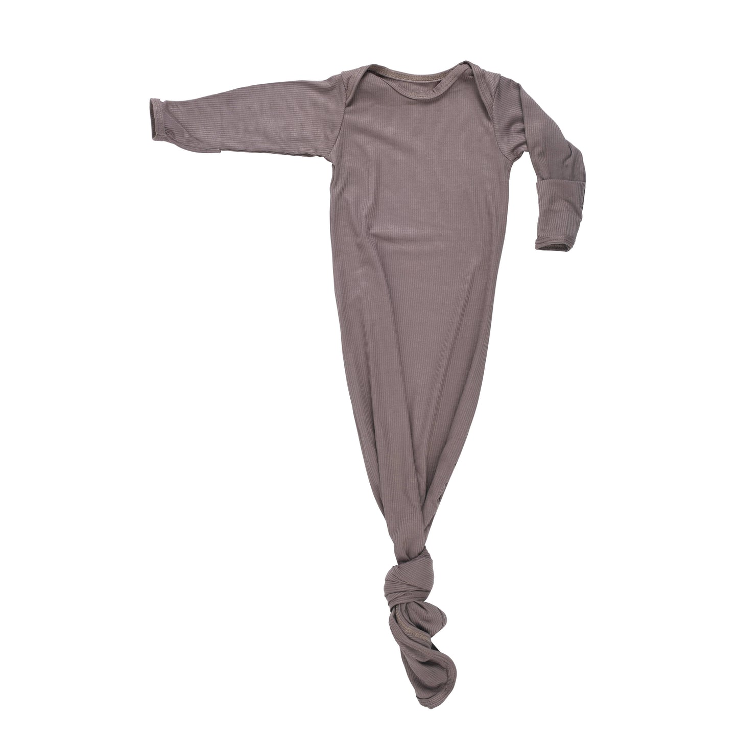 Three Little Tots - Cocoa Brown Ribbed Knotted Newborn Baby Gown sleepwear