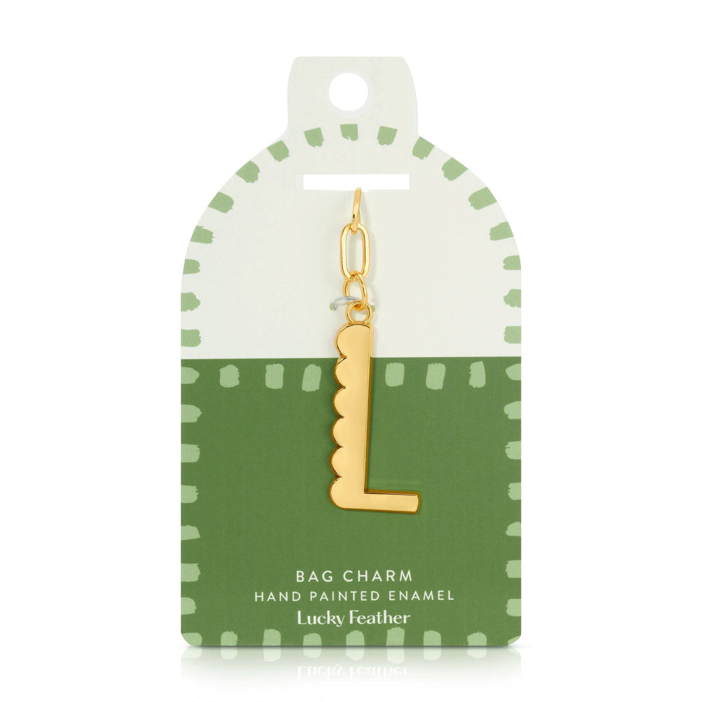 Lucky Feather - Enamel Bag Charm / Keychain - Letter - L