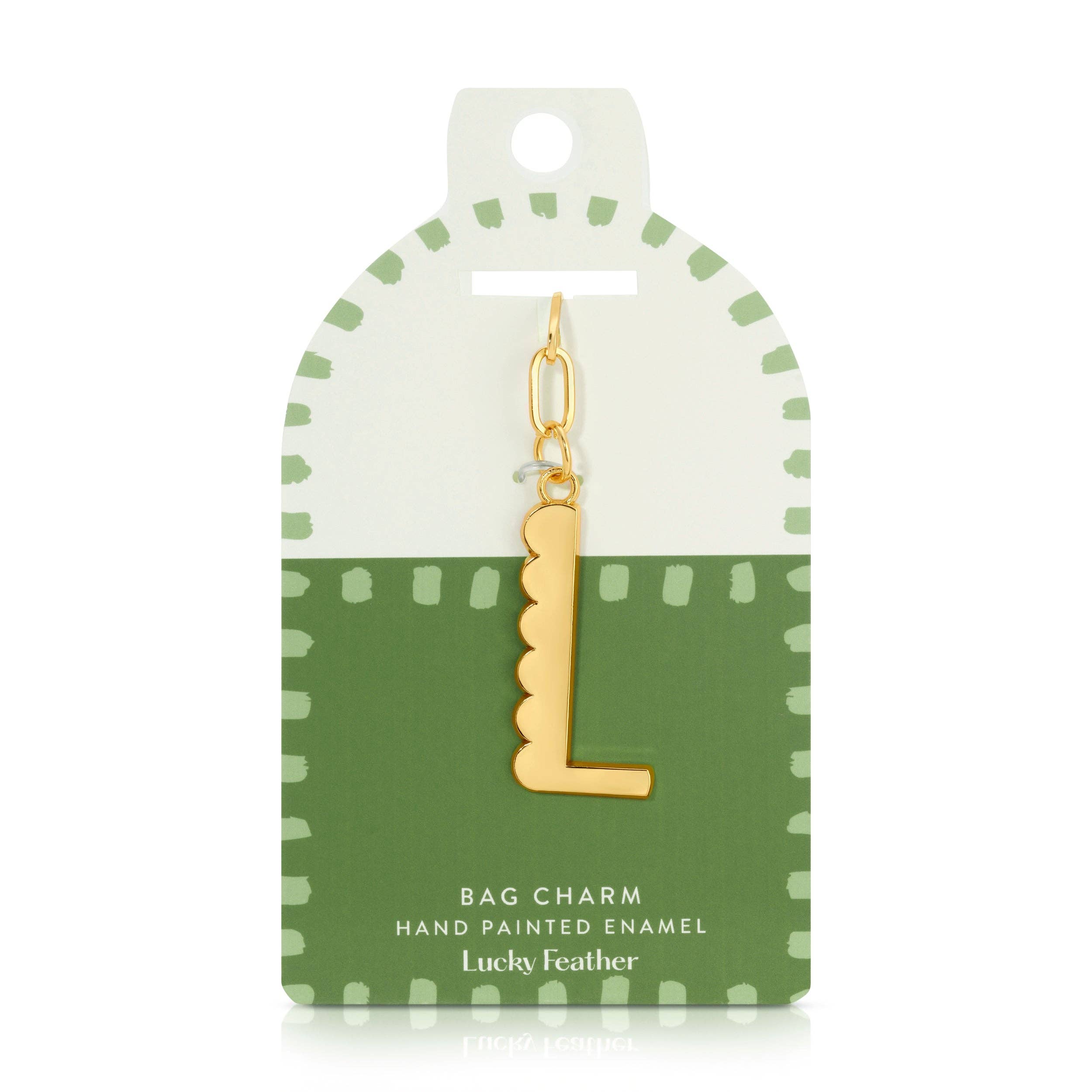 Lucky Feather - Enamel Bag Charm / Keychain - Letter - L