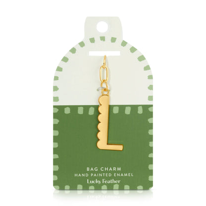 Lucky Feather - Enamel Bag Charm / Keychain - Letter - L