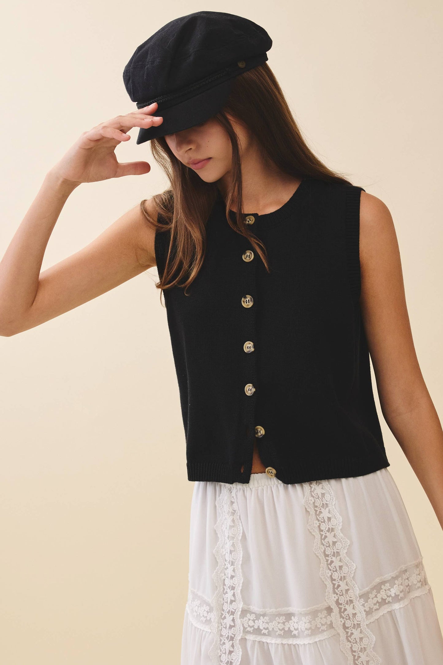 Camille Button Front Knit Vest Top