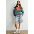 BUTTERMELON - Striped Quarter-Zip Contrast Sweatshirt