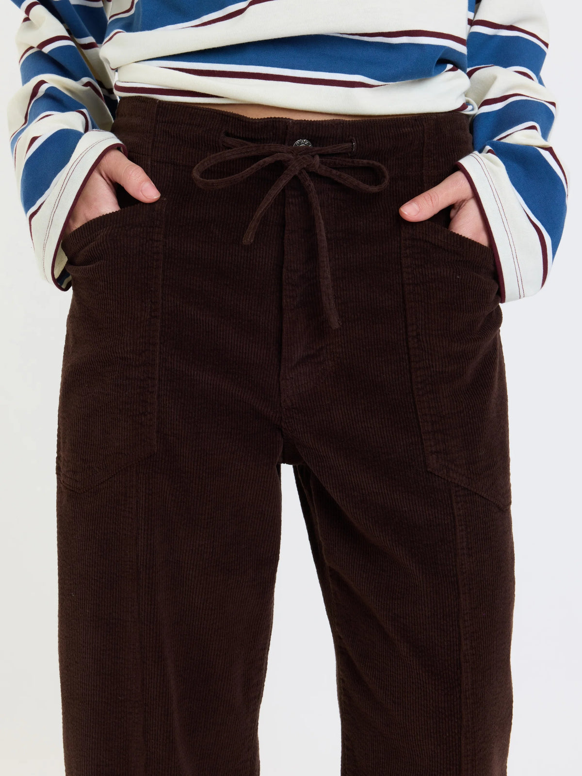 Daze Villa Drawstring Barrel Leg Pants - Chocolate