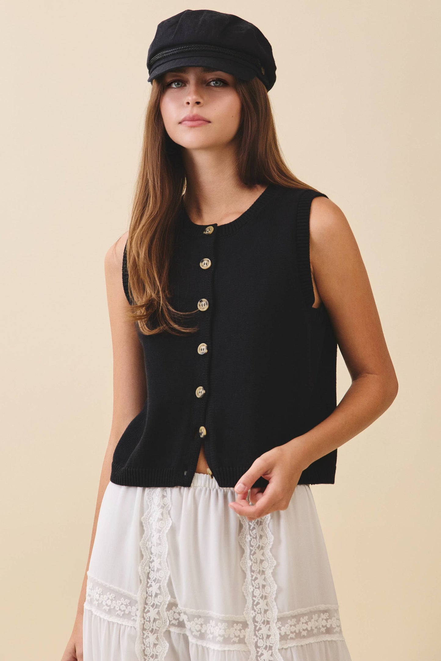 Camille Button Front Knit Vest Top