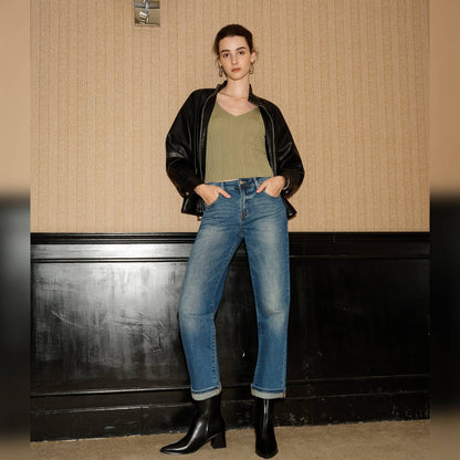 BAYEAS - MID RISE STRAIGHT JEANS WITH FINISHED HEM