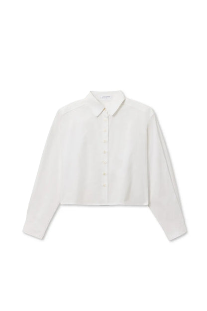 perfectwhitetee - naomi oxford cotton long sleeve cropped button up - white