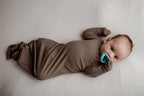 Three Little Tots - Cocoa Brown Ribbed Knotted Newborn Baby Gown sleepwear