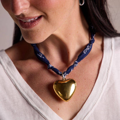 Nickel and Suede - Navy Bandana Necklace - Silver Heart Locket