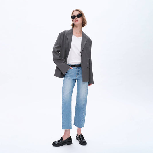 BAYEAS - HIGH RISE RELAXED STRAIGHT DENIM WITH RAW HEM