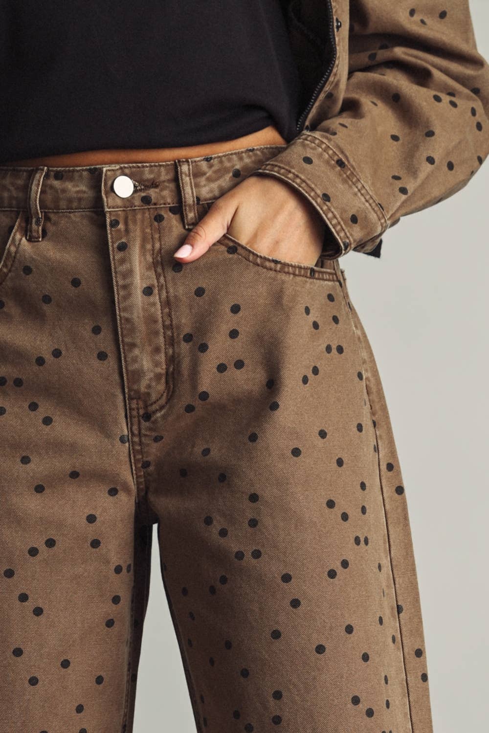 Colbie Polka Dot Denim Pants - Ecru