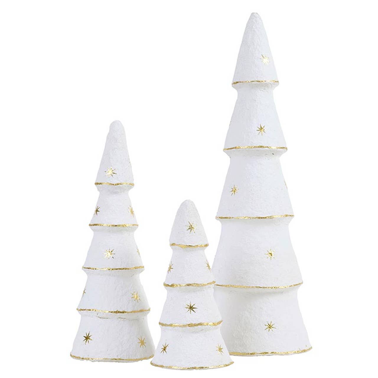 Santa Barbara Design Studio by Creative Brands - Paper-Mache Tree - White Gold Stars - Set of 3
