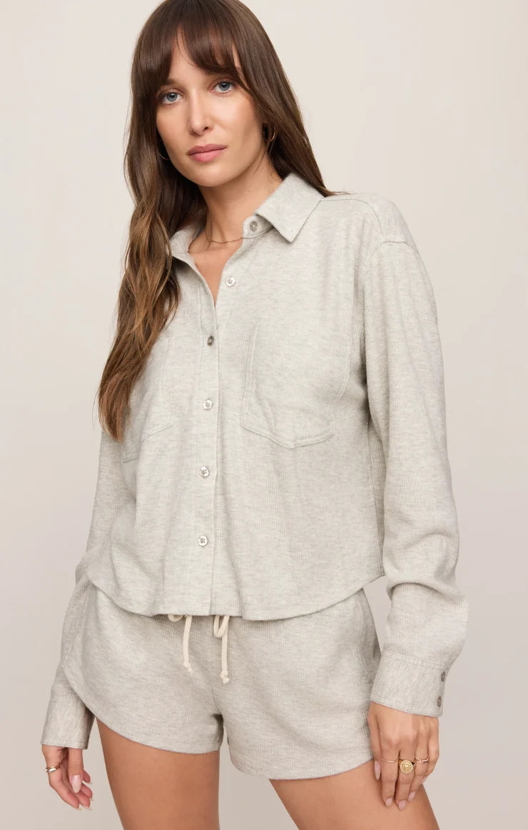 Z Supply Waffle Brushed Thermal Shirt - Feather Grey