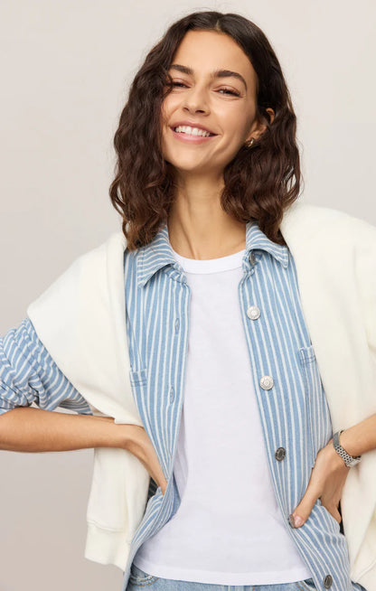 Z Supply All Day Knit Stripe Denim Jacket - Santorini Indigo
