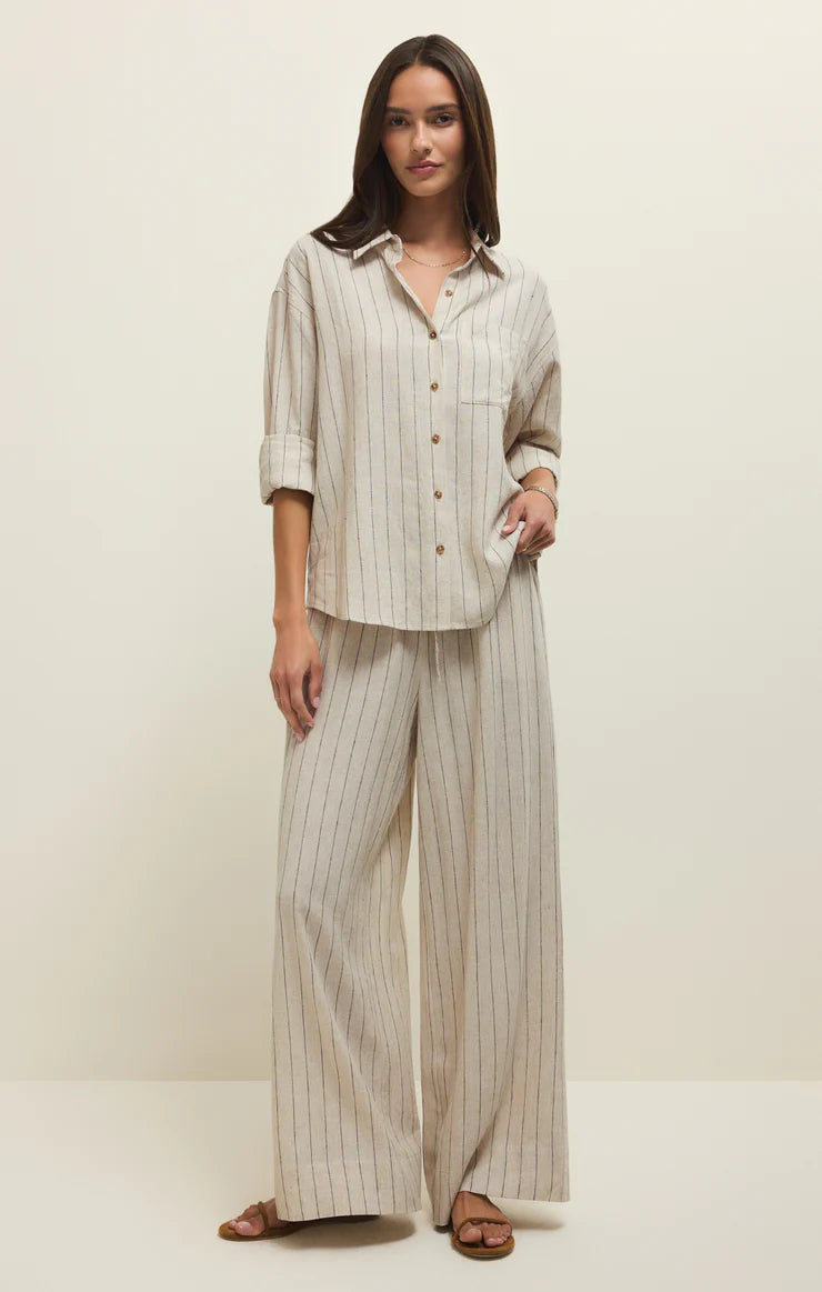 Z Supply Alfie Linen Striped Button Up Top