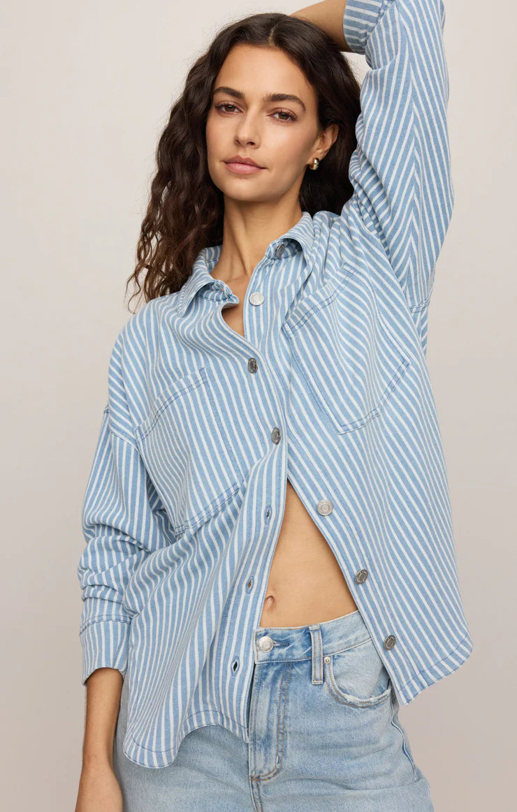Z Supply All Day Knit Stripe Denim Jacket - Santorini Indigo