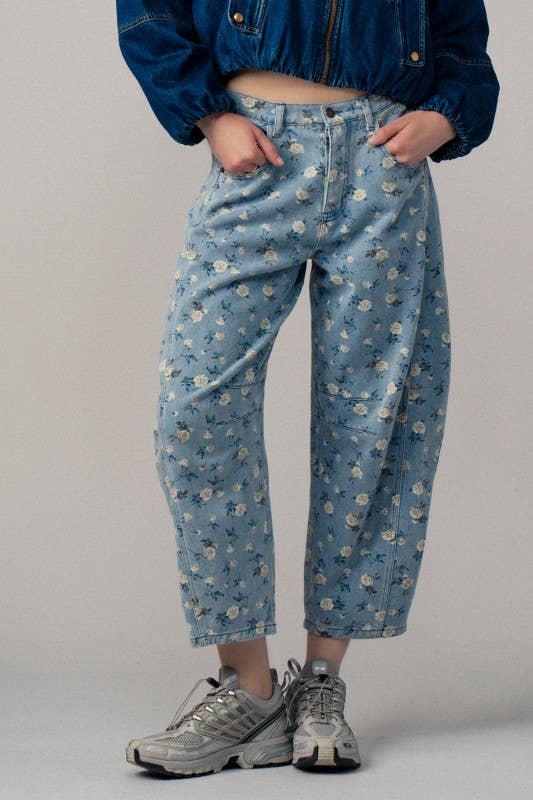 Urban Daizy - Floral Print Relaxed Fit Denim Pants