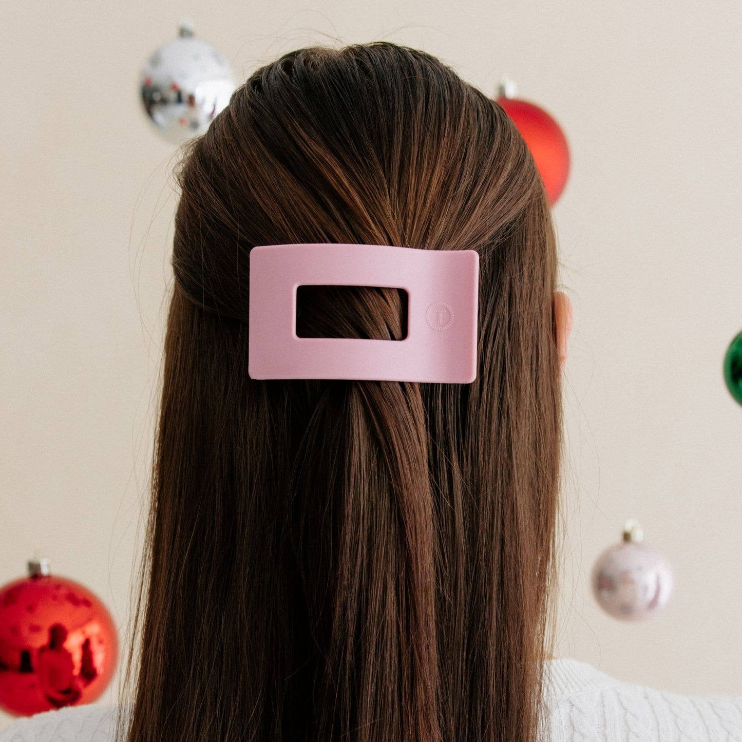 TELETIES - Flat Rectangle Hair Clip | Medium | Merry Pinkmas