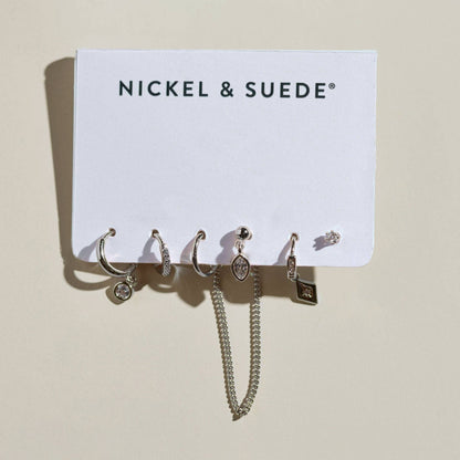 Nickel and Suede - Silver Assorted Dainty Earrings Set
