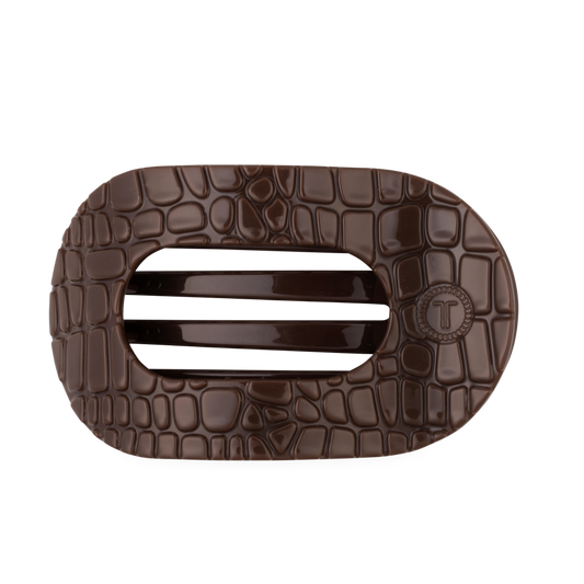 TELETIES - Brown Crocodile Large Flat Round Hair Clip