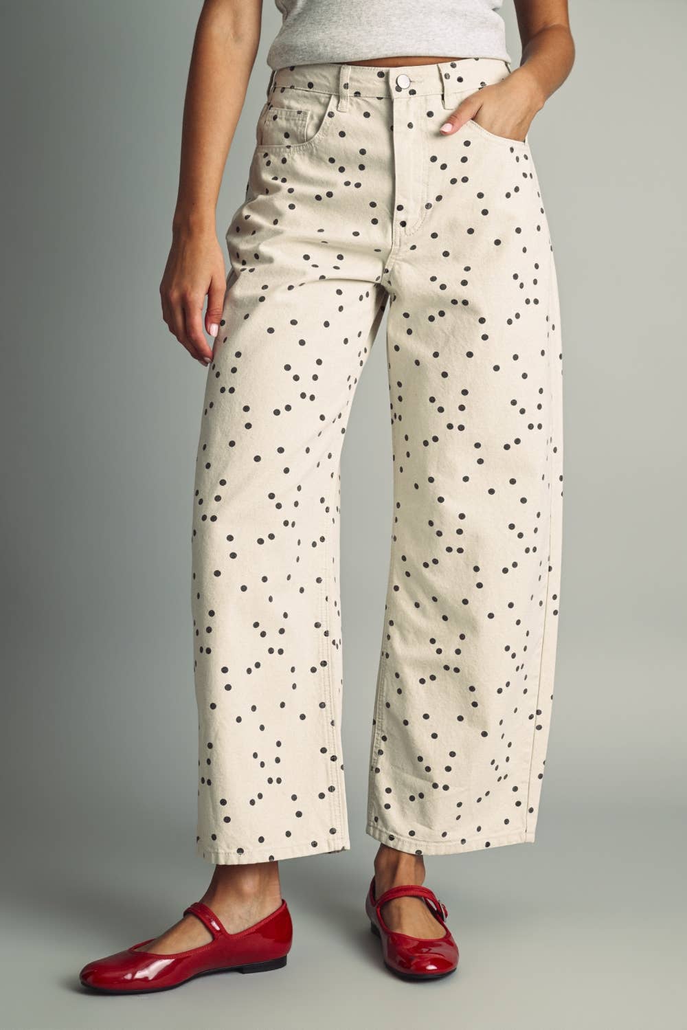 Colbie Polka Dot Denim Pants - Ecru