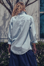 Urban Daizy - Oversized Railroad Pinstripe Button-Up Shirt