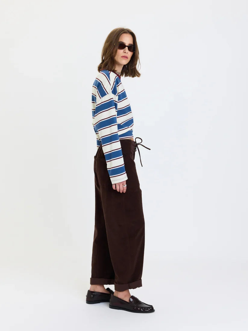 Daze Villa Drawstring Barrel Leg Pants - Chocolate