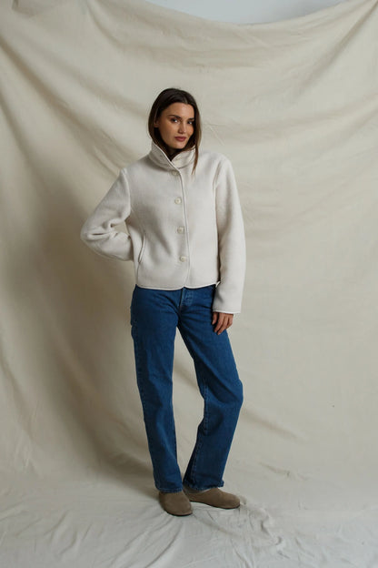 perfectwhitetee - tara sherpa button front jacket - sugar