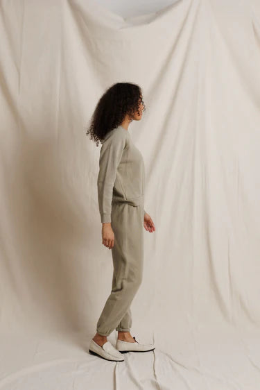 perfectwhitetee alexi french terry raglan crew sweatshirt - dark olive speckled